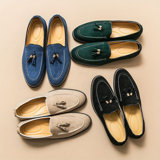 Bellagio Elegant Tasseled Suede Loafer Shoes Confort Orthopédique