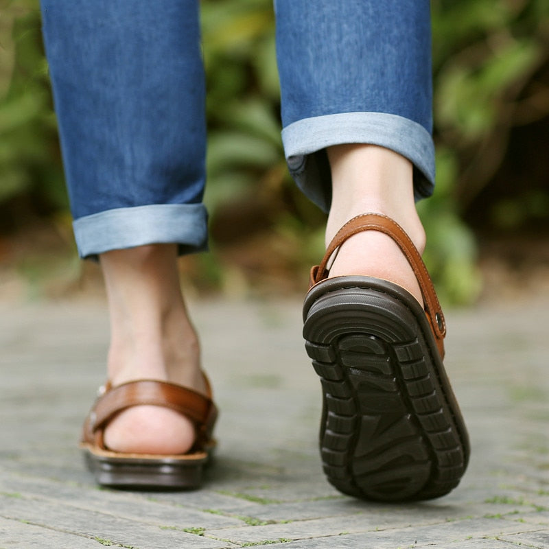 Sandales de plage en cuir pour hommes - Nivao Confort Orthopédique